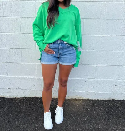 Jadelynn Brooke Oversized French Terry V-neck Pullover In Kiwi In Multi