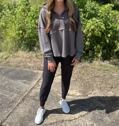 Jadelynn Brooke Ready Or Not Waffle Quarter Zip In Graphite In Pink