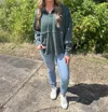 Jadelynn Brooke Ready Or Not Waffle Quarter Zip Sweatshirt In Emerald In Gold