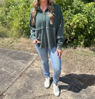 Jadelynn Brooke Ready Or Not Waffle Quarter Zip Sweatshirt In Emerald In Gold