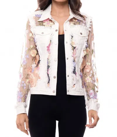 Jadore Embroidered Denim And Lace Bohemian Jacket In White