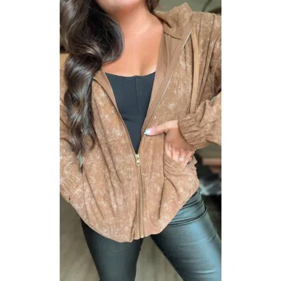Jadyk Charlotte Corduroy Acid Wash Hoodie Full Jacket In Mocha In Brown