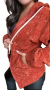 Jadyk Charlotte Corduroy Acid Wash Hoodie Jacket In Rust In Multi