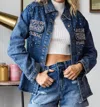 Jadyk Crystal Embellished Washed Denim Jacket In Medium Wash In Multi
