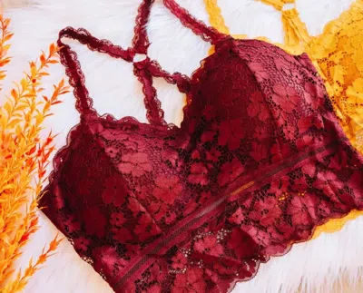 Jadyk Juliette Crisscross Lace Bralette In Burgundy In Red