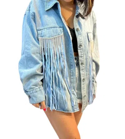 Jadyk Tyra Double Fringe Denim Shacket In Lightwash Denim In Blue