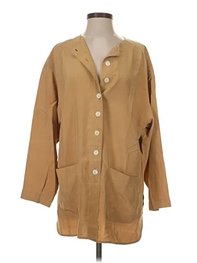 Pre-owned Jaeger 3/4 Sleeve Silk Top Tan Square Neckline Tops