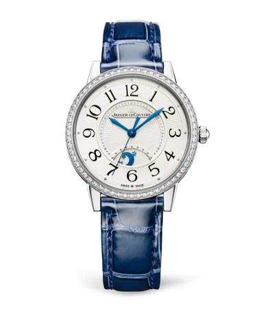 Jaeger-lecoultre Medium Stainless Steel And Diamond Rendez-vous Night & Day Watch In Blue