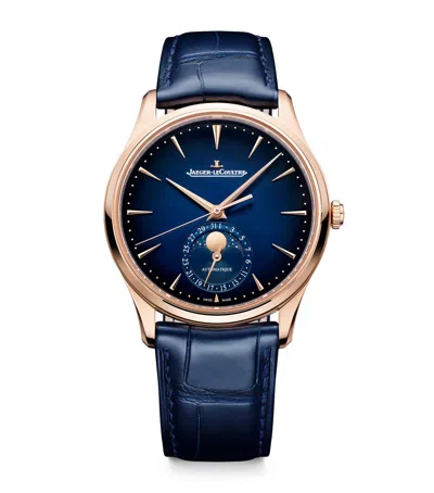 Jaeger-lecoultre Rose Gold Master Ultra Thin Moon Watch In Blue
