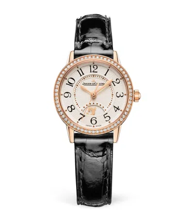 Jaeger-lecoultre Small Pink Gold And Diamond Rendez-vous Night & Day Watch In Black
