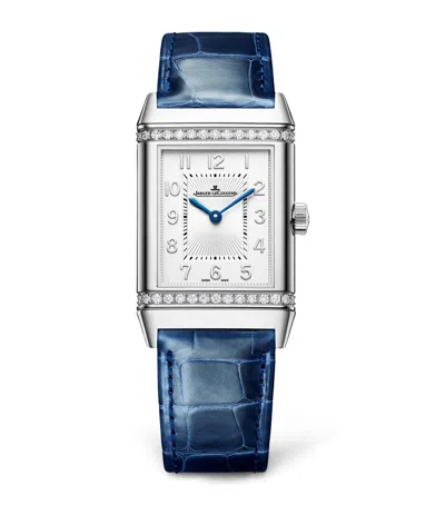 Jaeger-lecoultre Stainless Steel And Diamond Reverso Classic Duetto Watch In Blue