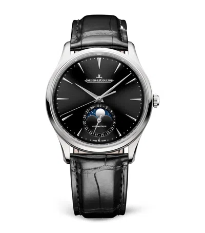 Jaeger-lecoultre Stainless Steel Master Ultra Thin Moon Watch In Black