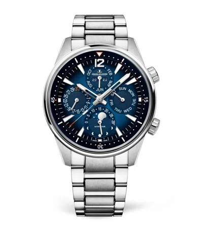 Jaeger-lecoultre Stainless Steel Polaris Perpetual Calendar Watch In Blue