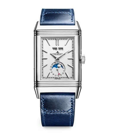 Jaeger-lecoultre Stainless Steel Reverso Tribute Duoface Calendar Watch In Blue