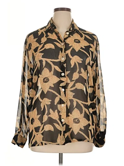 Pre-owned Jaeger Long Sleeve Blouse In Brown