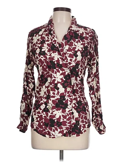 Pre-owned Jaeger Long Sleeve Blouse In Burgundy