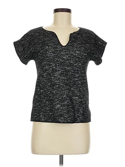 Pre-owned Jaeger Short Sleeve Top Black Tweed Pattern V Neck Tops