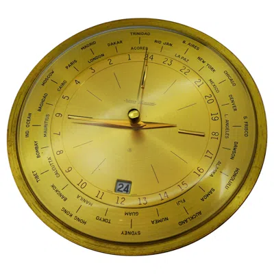 Pre-owned Jaeger-lecoultre Jaeger Lecoultre World Time 8 Day Lacquered Bronze Midcentury Desk Clock In Gold