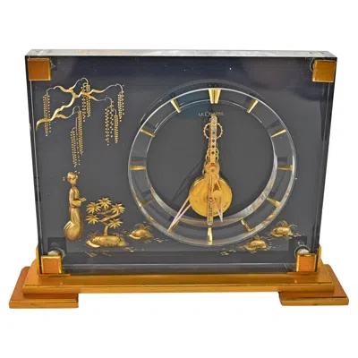 Pre-owned Jaeger-lecoultre Lecoultre Pendulette Chinoise 8 Day Desk Clock, Asian Woman And Botanical In Black