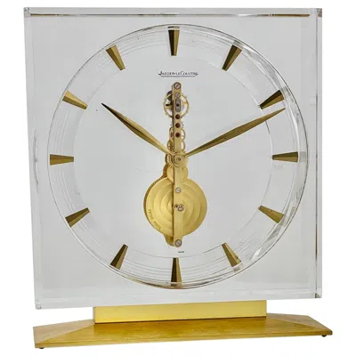 Pre-owned Jaeger-lecoultre Mid Century Brass And Lucite Inline Skeleton Clock No. 420 In Sand