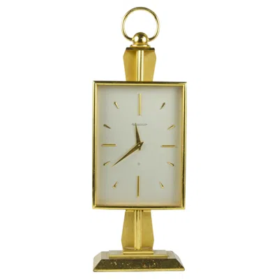 Pre-owned Jaeger-lecoultre Mid-century Swiss Modern Golden Brass 8-days Movement Desk Clock By Lecoultre In Sand