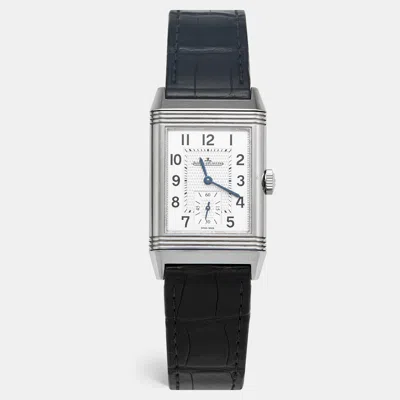 Pre-owned Jaeger-lecoultre Reverso Classic Small Second Q3858520 Silver Dial Stainless Steel Alligator Leather Men's Wristwatch In Black