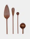 Jaejin Choi Hand-carved Walnut Mixed Utensils (set Of 4) In  Beige