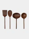 Jaejin Choi Hand-carved Walnut Mixed Utensils (set Of 4) In  Beige