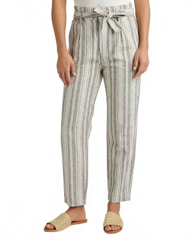 Jag Belted Linen Stripe Pleated Pants In Gray Striped In Silver