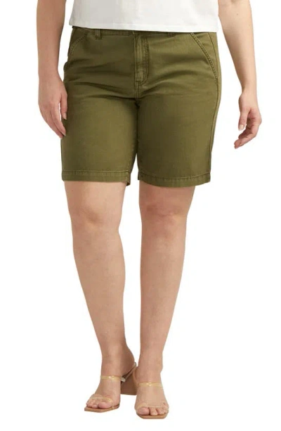 Jag Jeans Mid Rise Cotton & Linen Twill Shorts In Moss