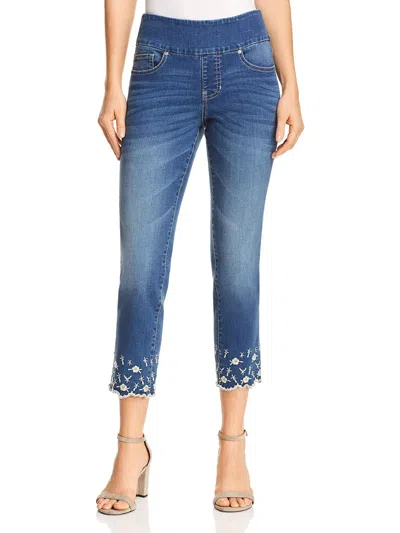Jag Jeans Womens Embroidered High-rise Straight Leg Jeans In Blue