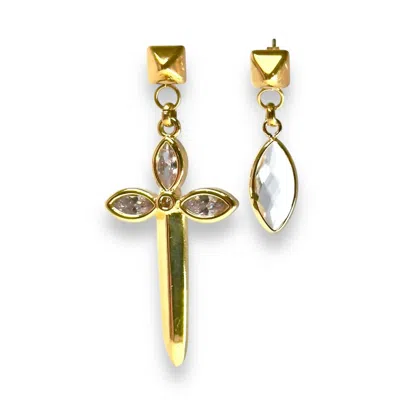 Jagged Halo Jewelry Karma Asymmetrical Dagger Earrings In Yellow Gold Plated In Multi
