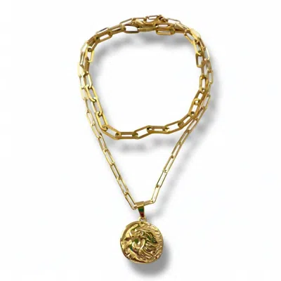 Jagged Halo Jewelry Unisex Cersei Amulet Necklace In Yellow Gold Plated In Multi