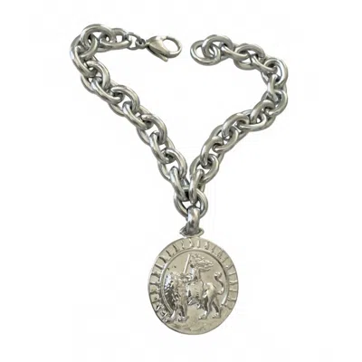 Jagged Halo Jewelry Unisex Lion Tamer Amulet Bracelet In White Gold Plated In Multi