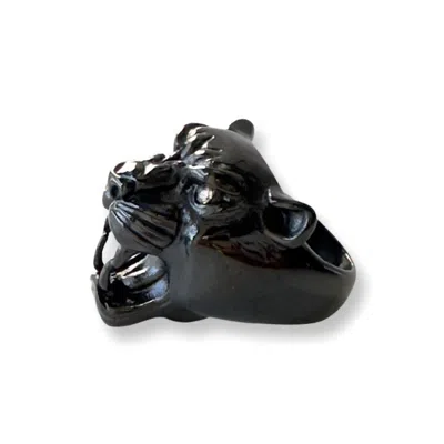 Jagged Halo Jewelry Unisex Maximus Panther Ring In Black Rhodium Plated In Multi