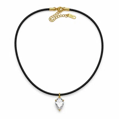 Jagged Halo Jewelry Women's Bombshell Pear Cz Faux Leather Choker Yellow Gold Plated Stainless Stell In Black