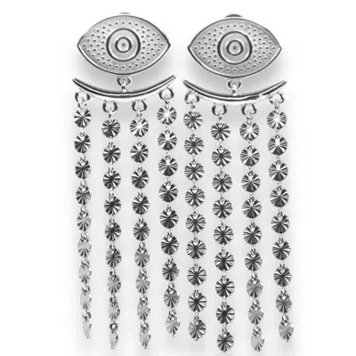Jagged Halo Jewelry Women's Cleo Evil Eye Earrings White Gold