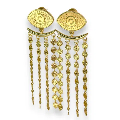 Jagged Halo Jewelry Women's Cleo Evil Eye Earrings Yellow Gold