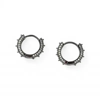 Jagged Halo Jewelry Women's Crystal Spike Mini Huggie Hoop Earrings Black Rhodium