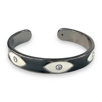 Jagged Halo Jewelry Women's Evil Eye Adjustable Cuff Bracelet In Black Rhodium Plated In Multi