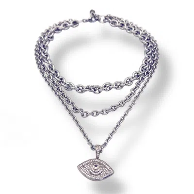 Jagged Halo Jewelry Women's Evil Eye Layered Necklace In Silver
