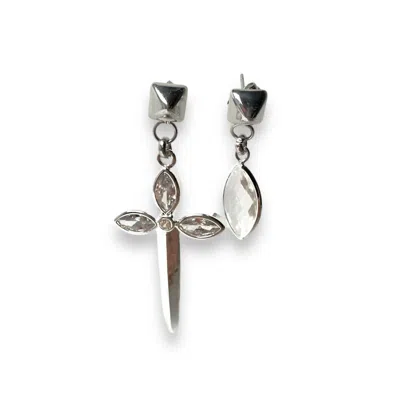 Jagged Halo Jewelry Women's Karma Asymmetrical Dagger Earrings In White Gold Plated In Multi