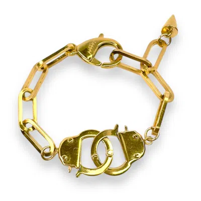 Jagged Halo Jewelry Women's Love Bond Handcuff Bracelet Yellow Gold