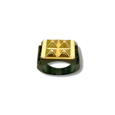Jagged Halo Jewelry Women's Pyramid Signet Ring In Gold/ Black In Multi