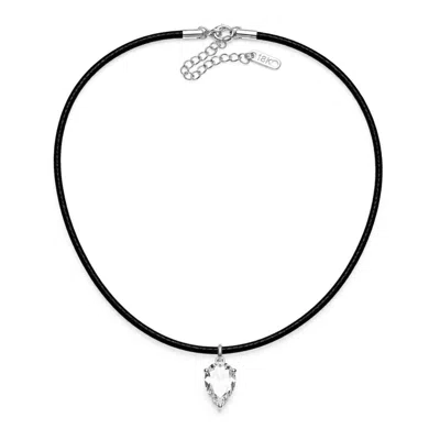 Jagged Halo Jewelry Women's Silver Bombshell Pear Cz Faux Leather Choker White Gold Plated Stainless Steel In Black