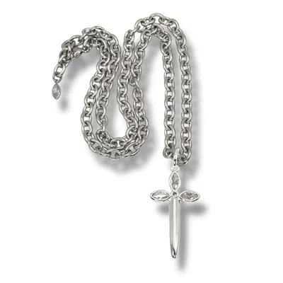 Jagged Halo Jewelry Women's Silver Karma Dagger Necklace White Gold