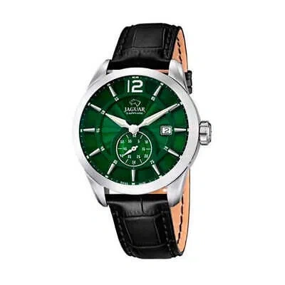 Pre-owned Jaguar Watches J663/3 Men's Leather Black Wrist Watch, Green/black, Strap