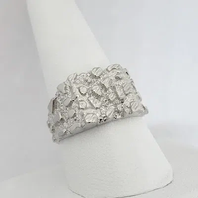 Pre-owned Jahda Solid 10k White Gold Large Diamond Cut Mens Nugget Ring, Size 5 - 15