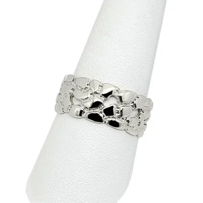 Pre-owned Jahda Solid 10k White Gold Mens Nugget Band, 9mm Gold Nugget Ring, Size 5 - 15