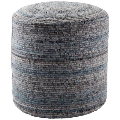 Jaipur Duro Light Blue And Gray Stripes Cylinder Pouf Ottoman